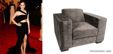 Emma Watson wore a sultry Prabal Gurung dress with a slitted detail that was unconventional and unexpected for the former Harry Potter actress. FormDecor’s Exposition Lounge Chair, with a surprising studded detail, would be the perfect match for Emma.