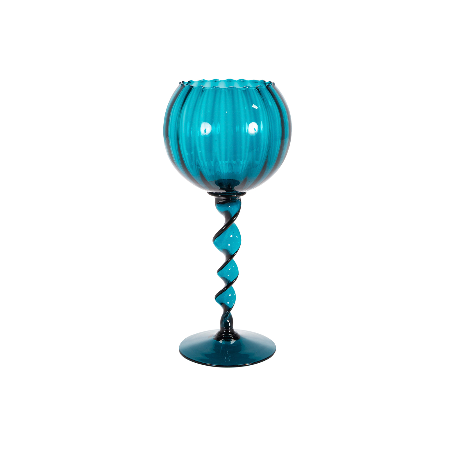 Bormioli Rocco Italy, Blown Glass Vase, Blue Flower Shaped Foot